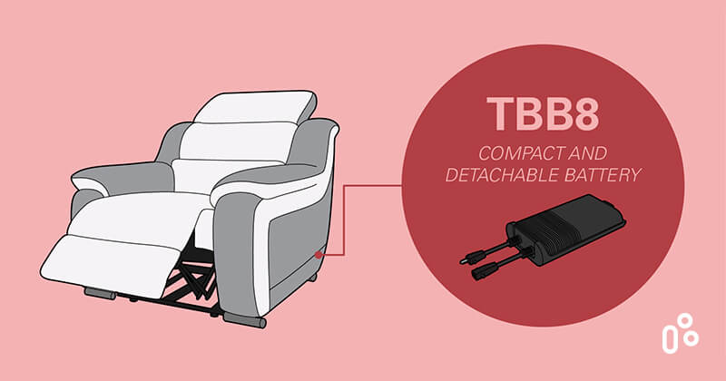 第一傳動TBB8是專為沙發或休閒椅等傢俱應用設計的分離式備用電池